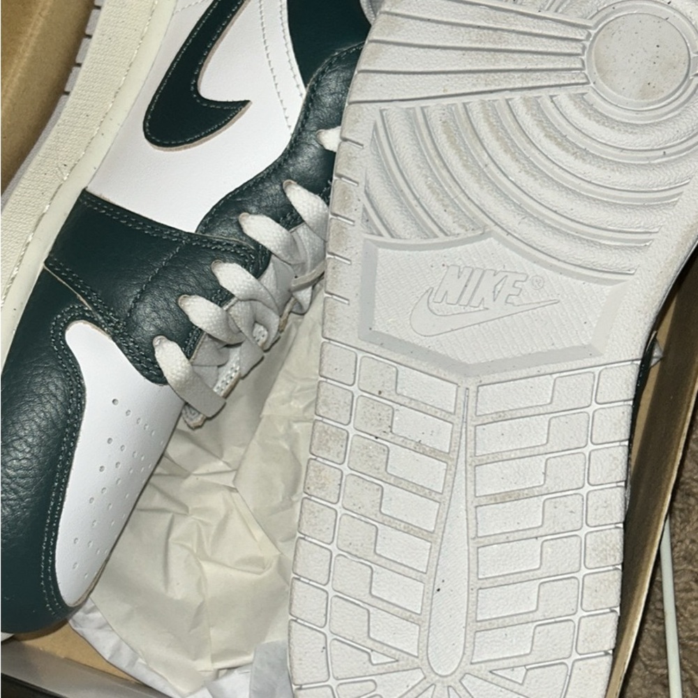 Jordan 1 Nike Forest Green and White Athletic Shoes